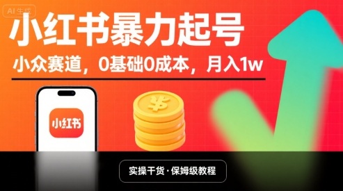 小红书暴力起号，小众赛道，0基础0成本，月入1w-52项目站