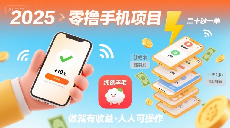 2025年零撸手机项目，二十秒一单，纯薅羊毛 一天2张+做就有-52项目站