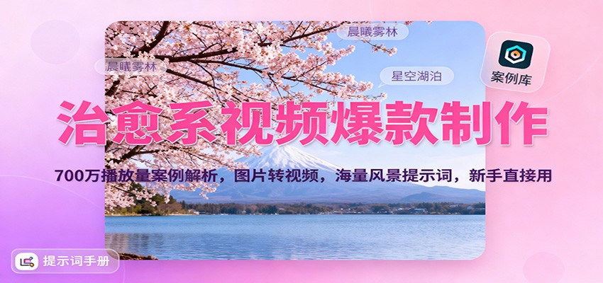 治愈系视频爆款制作，700万播放量案例解析，图片转视频，海量风景提示词，新手直接用-52项目站