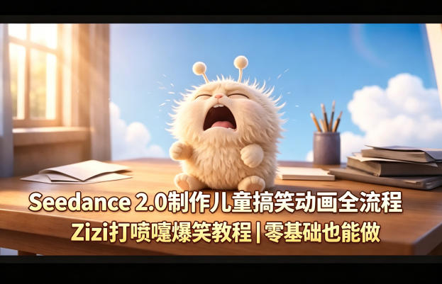 Seedance 2.0制作儿童搞笑动画全流程Zizi打喷嚏爆笑教程｜零基础也能做-52项目站
