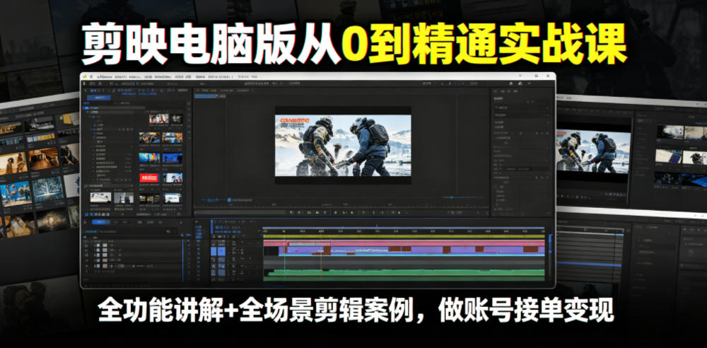 剪映电脑版从0到精通实战课,全功能讲解+全场景剪辑案例,做账号接单变现-52项目站