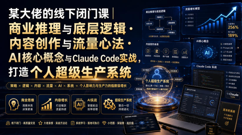 某大佬的线下闭门课｜商业推理与底层逻辑・内容创作与流量心法・AI核心概念与Claude Code实战，打造个人超级生产系统【录音+图片】-52项目站