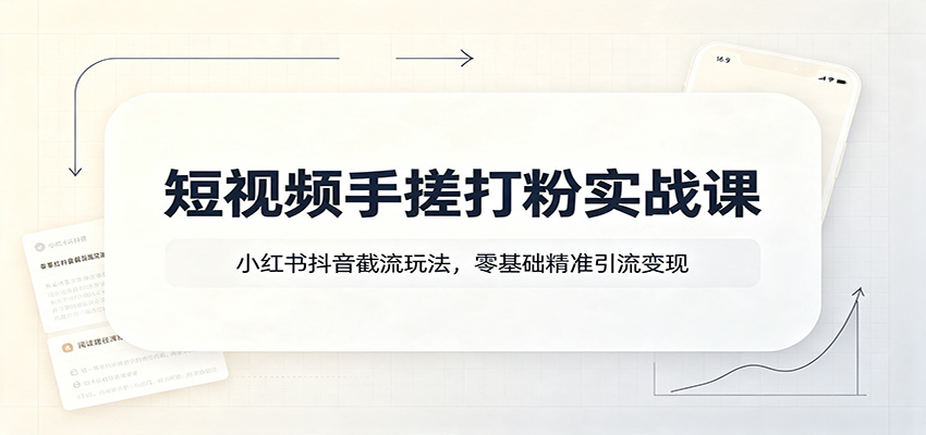短视频手搓打粉实战课：小红书抖音截流玩法，零基础精准引流变现-52项目站
