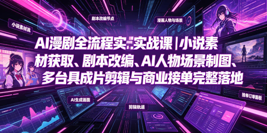 AI漫剧全流程实战课|小说素材获取、剧本改编、AI人物场景制图、多工具成片剪辑、平台付费变现与商业接单完整落地-52项目站