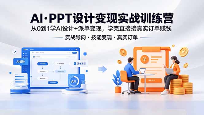 AI·PPT设计变现实战训练营，从0到1学AI设计+派单变现，学完直接接真实订单赚钱-52项目站