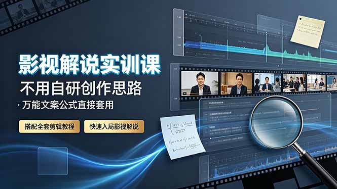 影视解说实训课:不用自研创作思路,万能文案公式直接套用,搭配全套剪辑教程,快速入局影视解说-52项目站