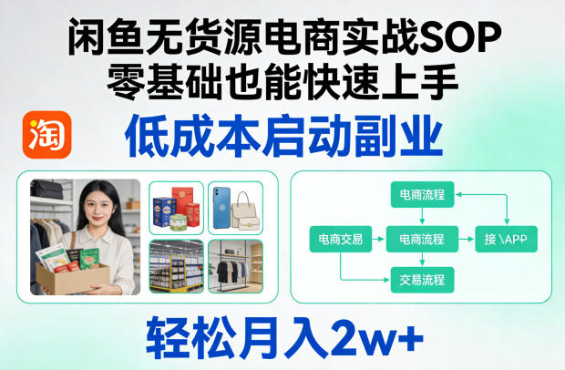 闲鱼无货源电商实战SOP，零基础也能快速上手，低成本启动副业，轻松月入2w+-52项目站