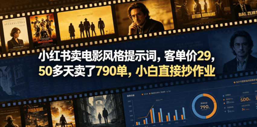 小红书卖电影风格提示词,客单价29,50多天卖了790单,小白直接抄作业!-52项目站