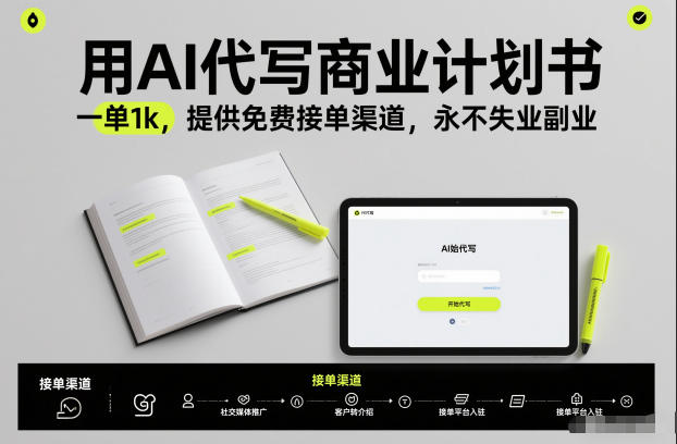 用AI代写商业计划书，一单1k，提供免费接单渠道，永不失业副业-52项目站