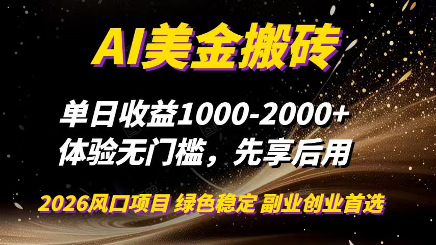 AI美金搬砖，单日收益1000-2000+，2025风口项目，可以副业，可以全职，可以工作室放大-52项目站