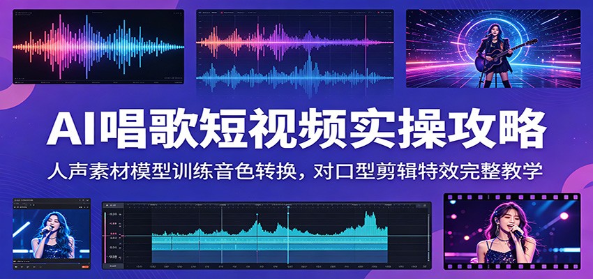AI唱歌短视频实操攻略:人声素材模型训练音色转换,对口型剪辑特效完整教学-52项目站