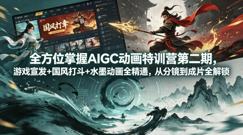 全方位掌握AIGC动画特训营第二期，游戏宣发+国风打斗+水墨动画全精通，从分镜到成片全解锁-52项目站
