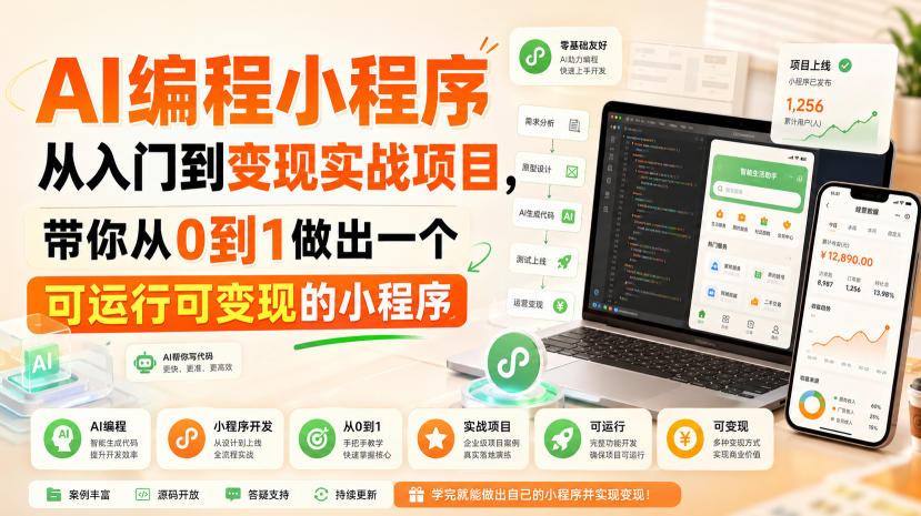 AI编程小程序从入门到变现实战项目，带你从0到1做出一个可运行可变现的小程序-52项目站