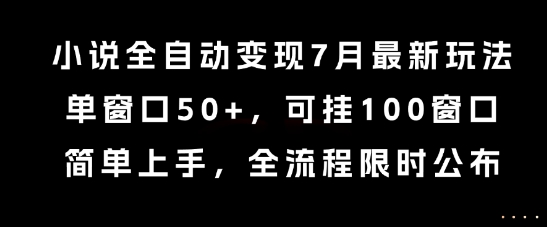 小说全自动变现7月玩法,单窗口50+,可挂100窗口,简单上手,全流程限时公布【揭秘】