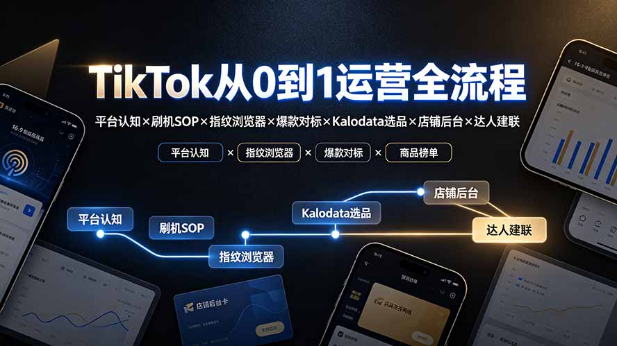 TikTok从0到1运营全流程：平台认知×刷机SOP×指纹浏览器×爆款对标×Kalodata选品×店铺后台×达人建联-52项目站