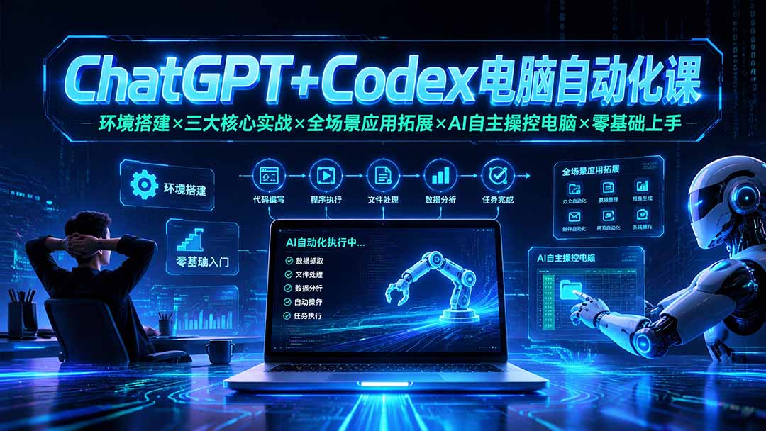 ChatGPT+Codex电脑自动化课：环境搭建×三大核心实战×全场景应用拓展×AI自主操控电脑×零基础上手-52项目站