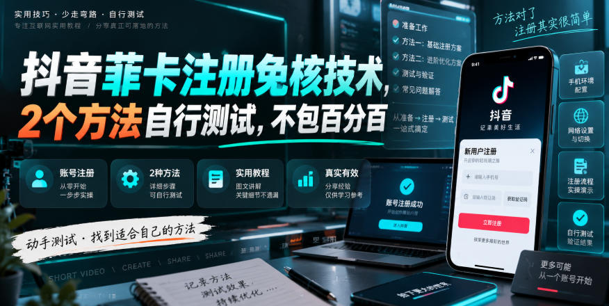 抖音菲卡注册免核技术，2个方法自行测试，不包百分百-52项目站