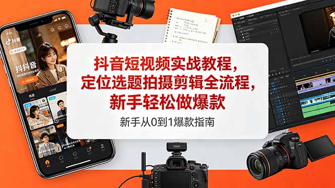 抖音短视频实战教程,定位选题拍摄剪辑全流程,新手轻松做爆款-52项目站