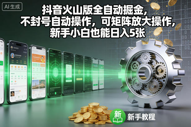 抖音火山版全自动掘金，不封号自动操作，可矩阵放大操作，新手小白也能日入5张【揭秘】-52项目站
