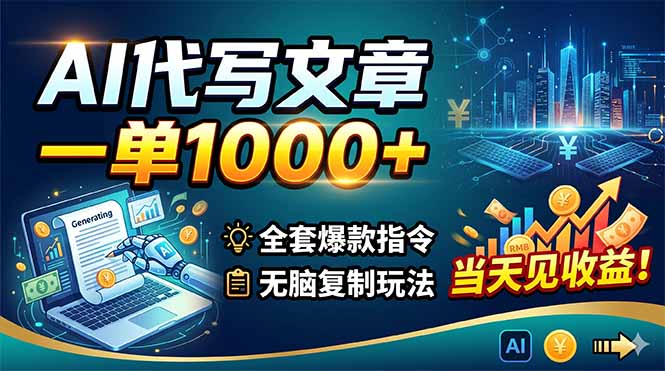 AI代写文章,一单1000+,全套爆款指令+无脑复制玩法,当天见收益!-52项目站