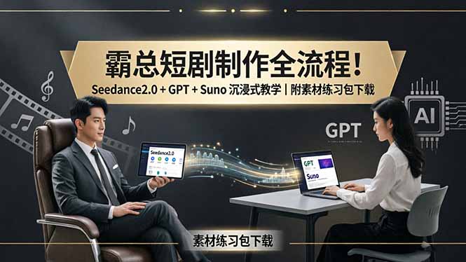 霸总短剧制作全流程！Seedance2.0 + GPT + Suno 沉浸式教学｜附素材练习包下载-52项目站