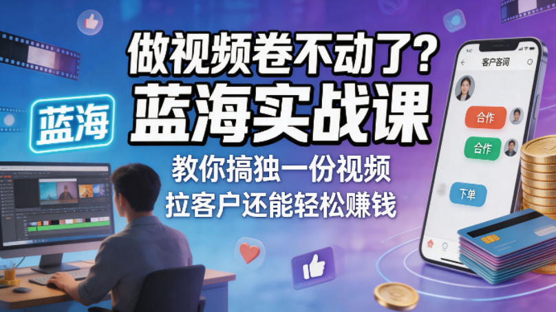 做视频卷不动了？蓝海实战课教你搞独一份视频，拉客户还能轻松賺钱！【原创双语字幕】-52项目站