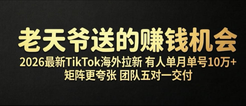 老天爷送的賺钱机会!2026最新TikTok海外拉新,有人单月单号10W+,矩阵更夸张,团队交付【揭秘】-52项目站