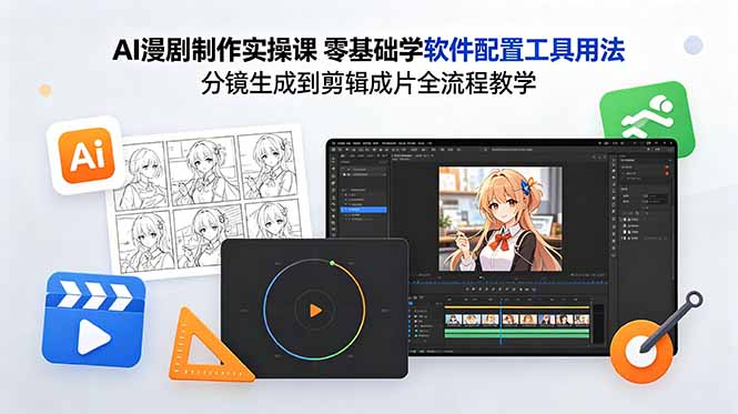AI漫剧制作实操课 零基础学软件配置工具用法 分镜生成到剪辑成片全流程教学-52项目站