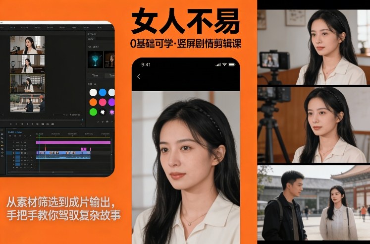 0基础可学！《女人不易》竖屏剧情剪辑课，从素材筛选到成片输出，手把手教你驾驭复杂故事-52项目站