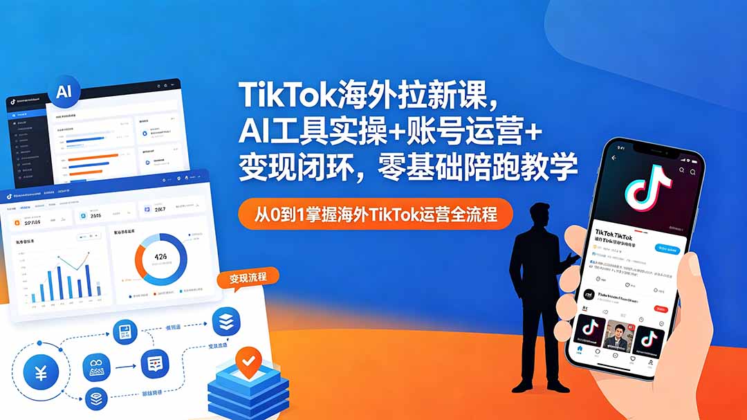 TikTok海外拉新课,AI工具实操+账号运营+变现闭环,零基础陪跑教学-52项目站