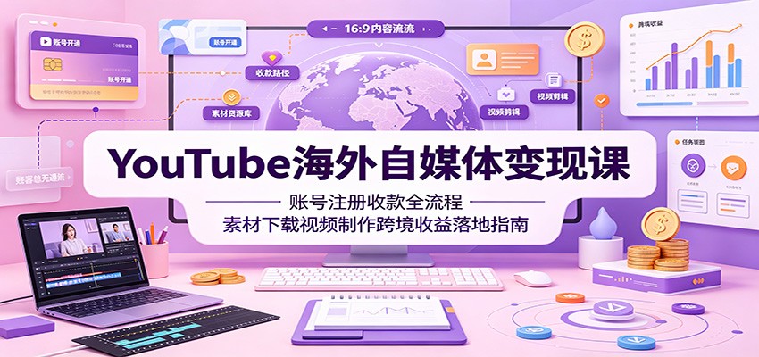 YouTube海外自媒体变现课：账号注册收款全流程，素材下载视频制作跨境收益落地指南-52项目站