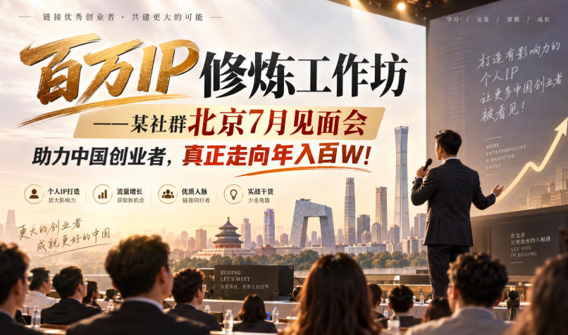 百万IP修炼工作坊——某社群北京7月见面会，助力中国创业者，真正走向年入百W!-52项目站