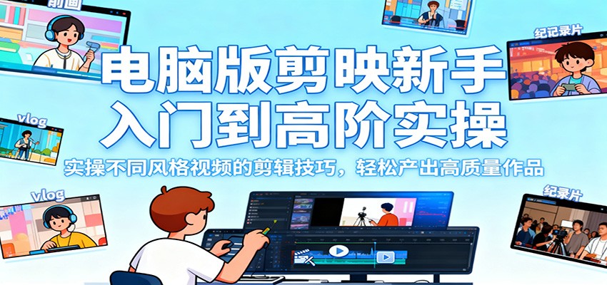 电脑版剪映新手入门到高阶实操，实操不同风格视频的剪辑技巧，轻松产出高质量作品-52项目站