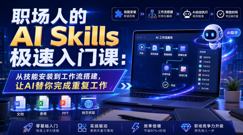 职场人的AI Skills极速入门课：从技能安装到工作流搭建，让AI替你完成重复工作-52项目站