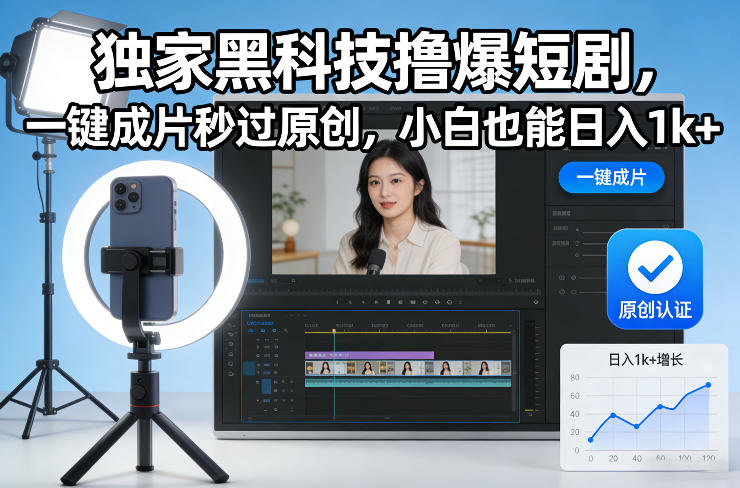 独家黑科技撸爆短剧，一键成片秒过原创，小白也能日入1k+【揭秘】-52项目站