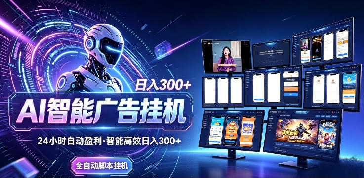 AI智能广告挂G项目,无需人工,单机稳定日入200+,可矩阵放大,24小时不间断刷广告賺收益【揭秘】-52项目站