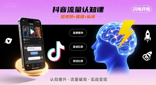抖音流量认知课,短视频+直播+私域,认知提升,闪电开悟-52项目站