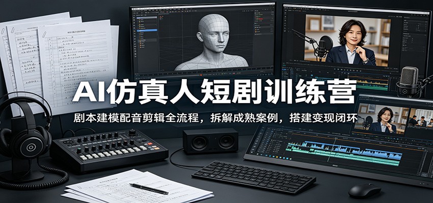 AI仿真人短剧训练营：剧本建模配音剪辑全流程，拆解成熟案例，搭建变现闭环-52项目站