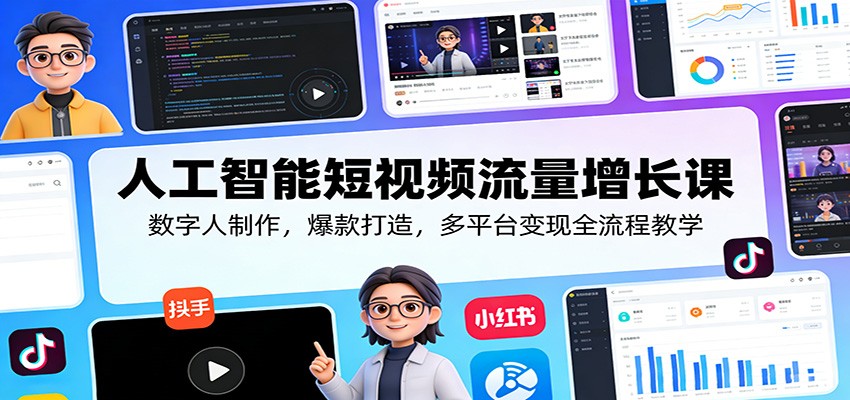 人工智能短视频流量增长课：数字人制作，爆款打造，多平台变现全流程教学-52项目站