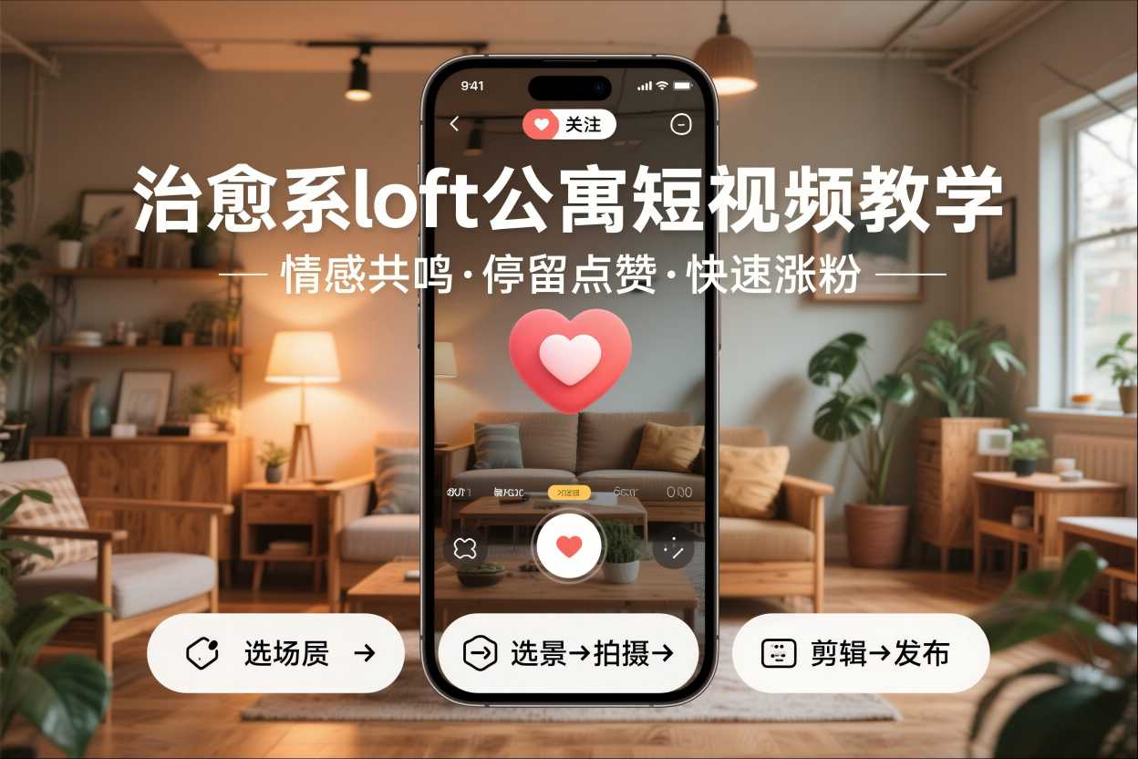 治愈系loft公寓短视频制作教学，情感共鸣引停留点赞关注，快速起号涨粉-52项目站