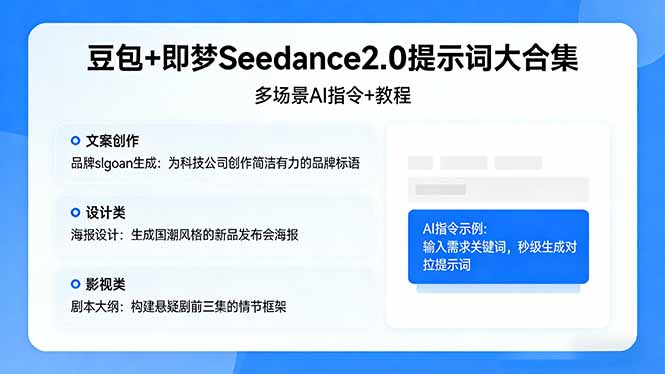 豆包+即梦Seedance2.0提示词大合集:多场景AI指令+教程,解锁文案、设计、影视高效创作-52项目站