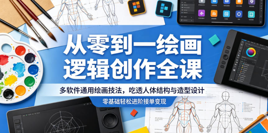 从零到一绘画逻辑创作全课,多软件通用绘画技法,吃透人体结构与造型设计,零基础轻松进阶接单变现-52项目站