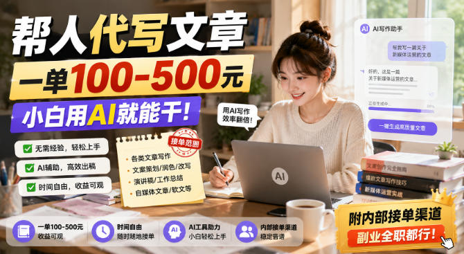帮人代写文章，一单100-500，小白用AI就能干，附内部接单渠道，副业全职都行【揭秘】-52项目站