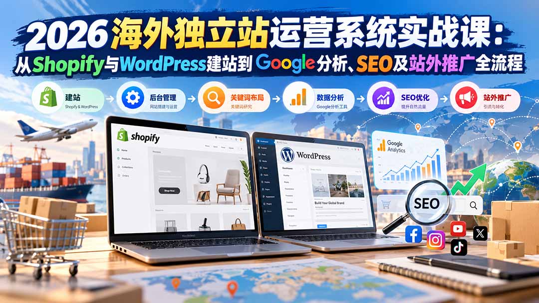 2026海外独立站运营系统实战课：从Shopify与WordPress建站到Google分析、SEO及站外推广全流程-52项目站