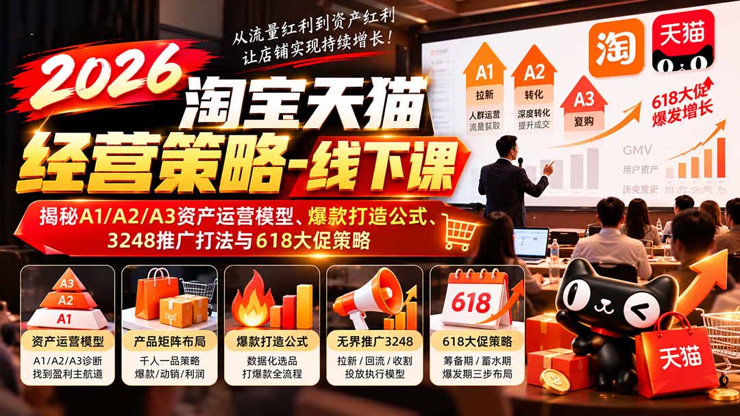 2026淘宝天猫经营策略-线下课：揭秘A1/A2/A3资产运营模型、爆款打造公式、3248推广打法与618大促策略-52项目站