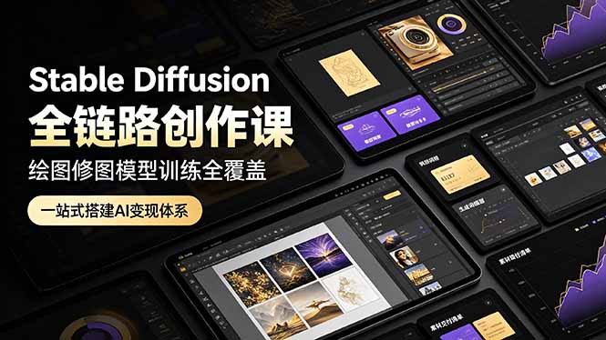 Stable Diffusion全链路创作课，绘图修图模型训练全覆盖，一站式搭建AI变现体系-52项目站