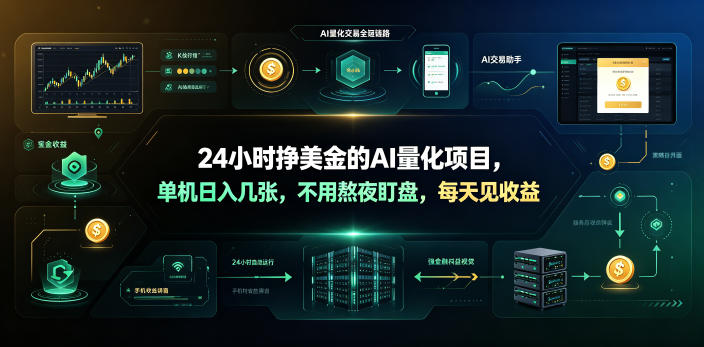 24小时挣美金的AI量化项目,单机日入几十美刀,不用熬夜盯盘,每天见收益【揭秘】-52项目站