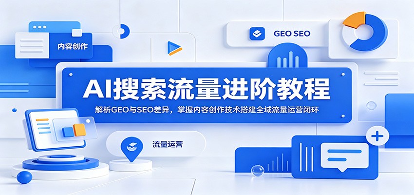 AI搜索流量进阶教程:解析GEO与SEO差异,掌握内容创作技术搭建全域流量运营闭环-52项目站