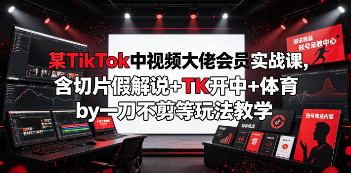 某TikTok中视频大佬会员实战课，含切片假解说+TK开中+体育by一刀不剪等玩法教学-52项目站