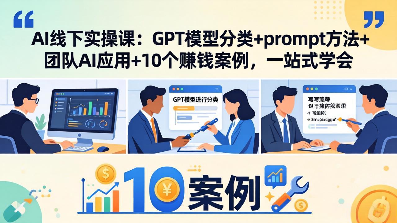 AI线下实操课：GPT模型分类+prompt方法+团队AI应用+10个赚钱案例，一站式学会-52项目站